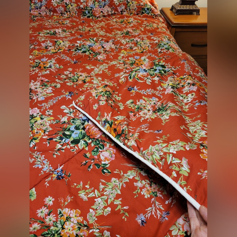 RALPH LAUREN Belle Harbor Red Floral Cotton Comforter Full/Queen & 2 Pillow Case - Picture 4 of 11